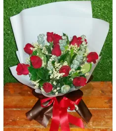 12 Red and White Roses in a Bouquet