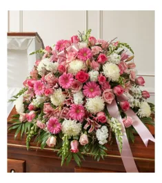 Pink and White Sympathy Casket Spray  Send to Philippines