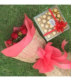 12 Red Roses with Chocolates Box