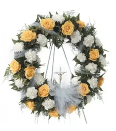 Sincere Peach and White Funeral Wreath  Send to Philippines