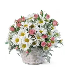 Pink Flower Basket of Roses & Daisy