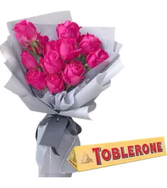 Dozen of Pink Roses with Chocolate Box