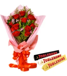 12 Red Roses With Toblerone 3 Varieties Chocolates