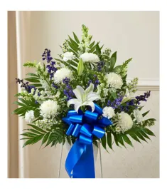 Deepest Sympathies Blue and White Flowers  Send to Philippines