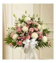 Funeral Sympathies Pink & White Arrangement  Send to Philippines