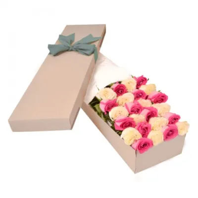 2 Dozen Pink and Peach Roses in a Box Delivery to Philippines