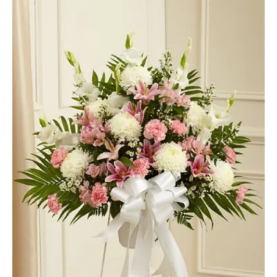 Funeral Sympathies Pink & White Arrangement  Send to Philippines