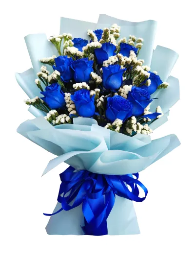 Dozen of Blue Roses in a Bouquet