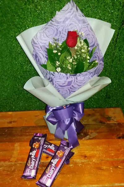 Single Rose Bouquet with Chocolate