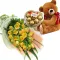 24 Yellow Roses in Bouquet,Ferrero Rocher Box with Bear Send to Philippines